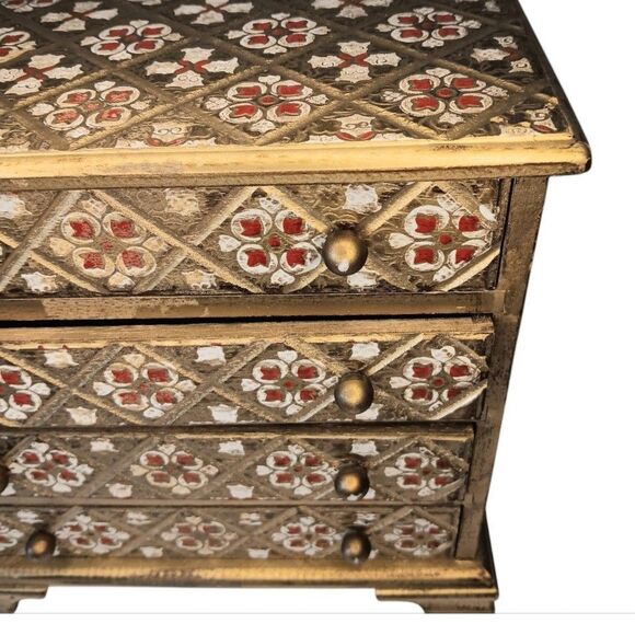 Vintage MELE Jewel Case Red & Gold Gilt Wood Jewelry Box Florentine Style Japan - Picture 11 of 13